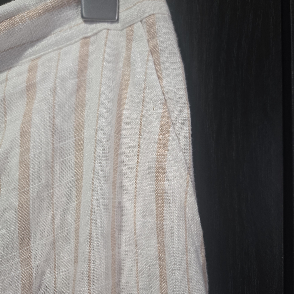 Dex Cream Tan Tie-Waist Linen Blend Pants with Subtle Stripes Size Medium - Picture 6 of 9